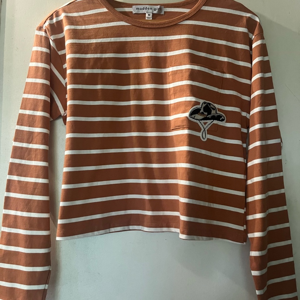 Madden Girl Striped Brown and White Long Sleeve Tee